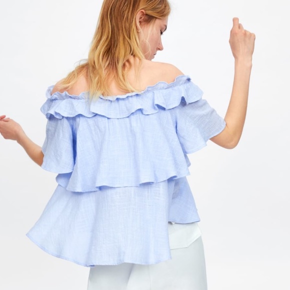 Zara NWOT Ruffled Off The Shoulder Top - Picture 7 of 8
